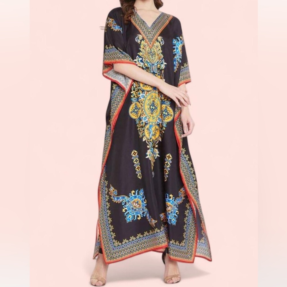 Vibrant Black and Blue Maxi Dress